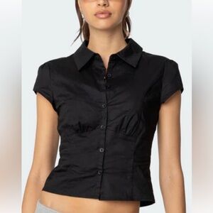 NWT Edikted Women’s Massie Tailored Black Button-Down Shirt Size Large